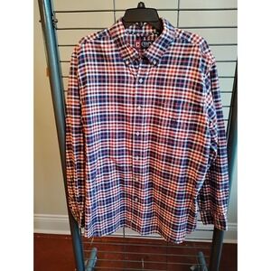 Chaps Mens XL Red Navy Blue Plaid Button Down Cotton Long Sleeve Shirt